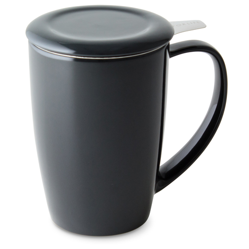 black curve tall tea mug with infuser and lid
